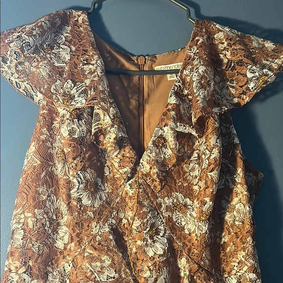 Elegant Floral Lace Dress in Brown and Cream Elegant Floral Lace Dress in Brown and Cream